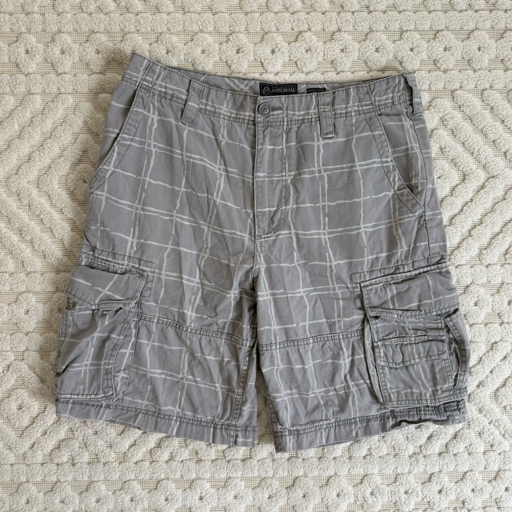 American Rag Gray Plaid Cotton Cargo Shorts size 34
